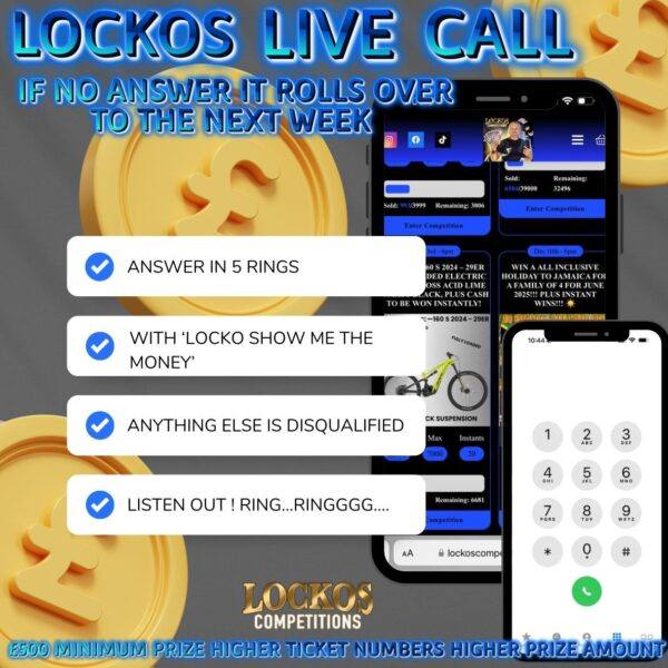 LOCKO'S LIVE CALL £1 PER ENTRY! £500 WINNER! NO ANSWER? THE MONEY ROLLS OVER!