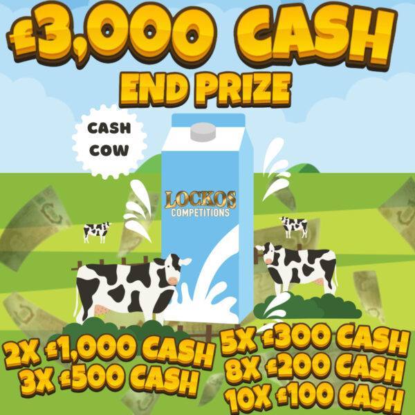 CASH COW! £3K MAIN PRIZE WITH CASH INSTANT WINS TO BE WON FOR 20P!