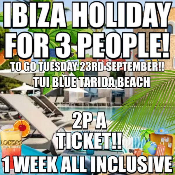 IBIZA HOLIDAY FOR 3 PEOPLE! TO GO TUESDAY 23RD SEPTEMBER AT THE TUI BLUE TARIDA BEACH! ALL INCLUSIVE!
