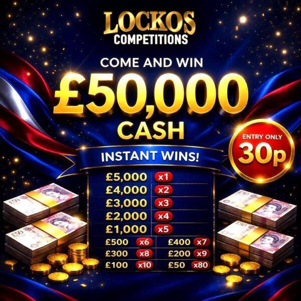£50,000 CASH FOR 30P!!! PLUS YOU CAN WIN UP TO £5,000 CASH INSTANTLY!